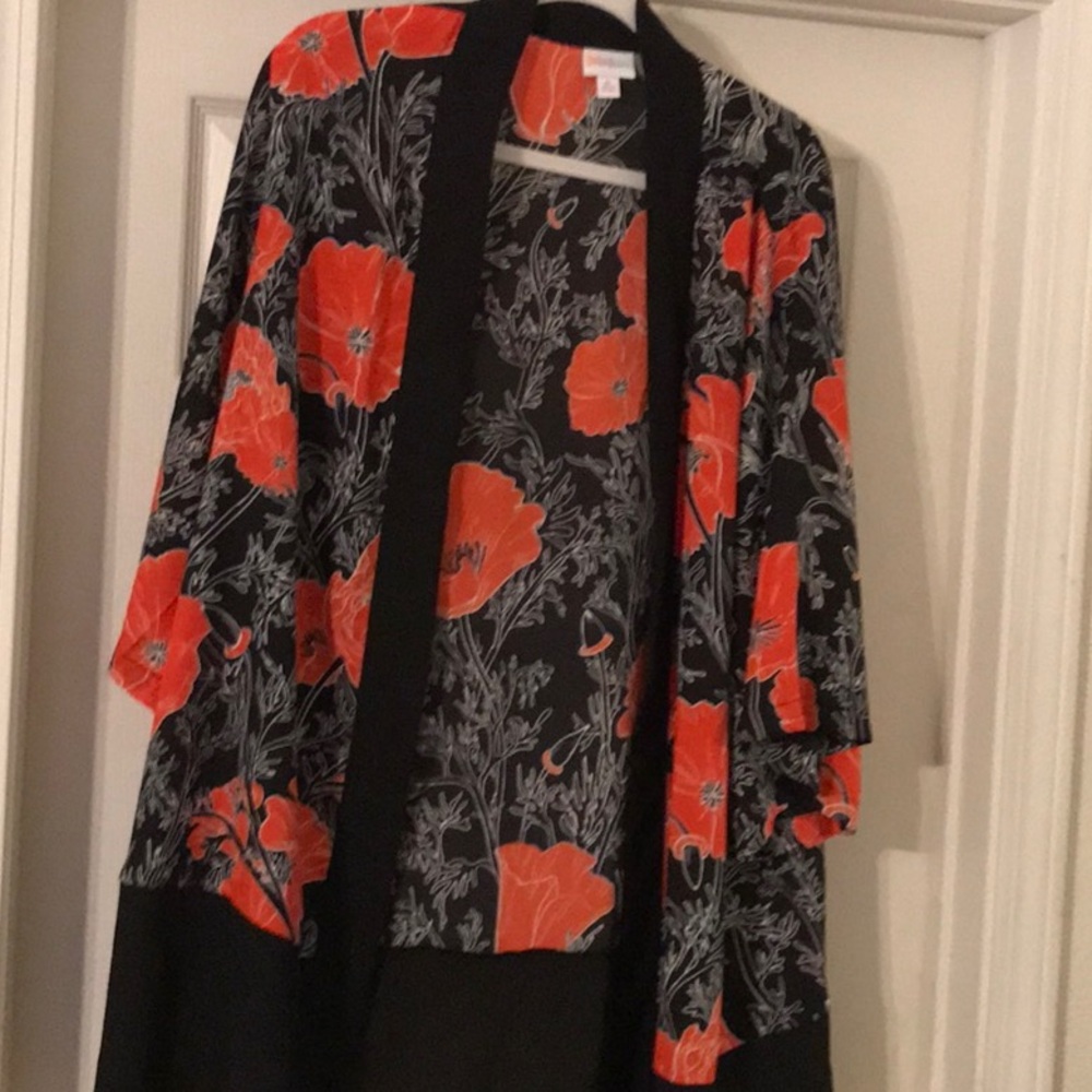 Black Kimono with Red Floral Design